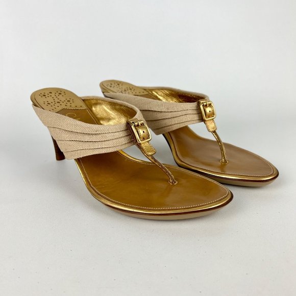 Cole Haan Gwen Air Womens Thong Heeled Sandals Natural Linen Buckle size 9.5 - Picture 1 of 16